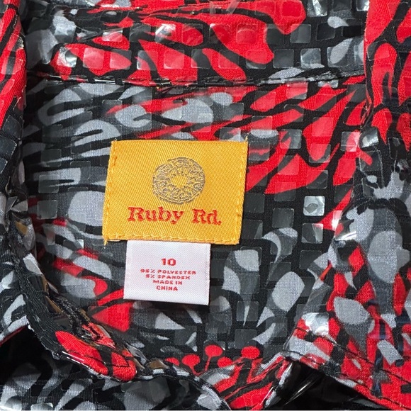 Ruby Rd Womens Shirt Jacket Red Gray Black Floral Shiny Size 10 - Picture 6 of 11